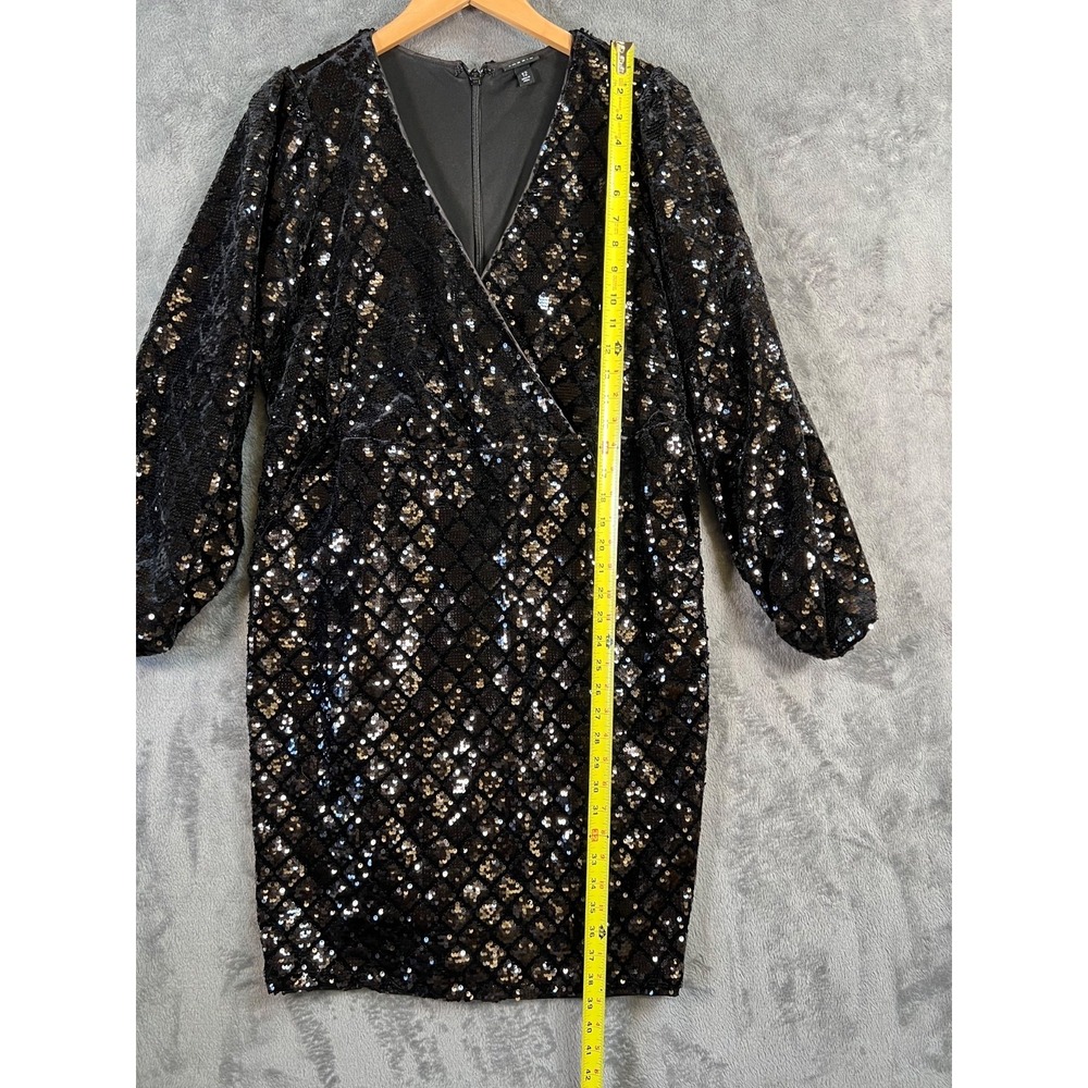 Torrid Sequin Velour Mini Dress 12 Black Surplice Long Sleeve Geometric - Picture 4 of 9